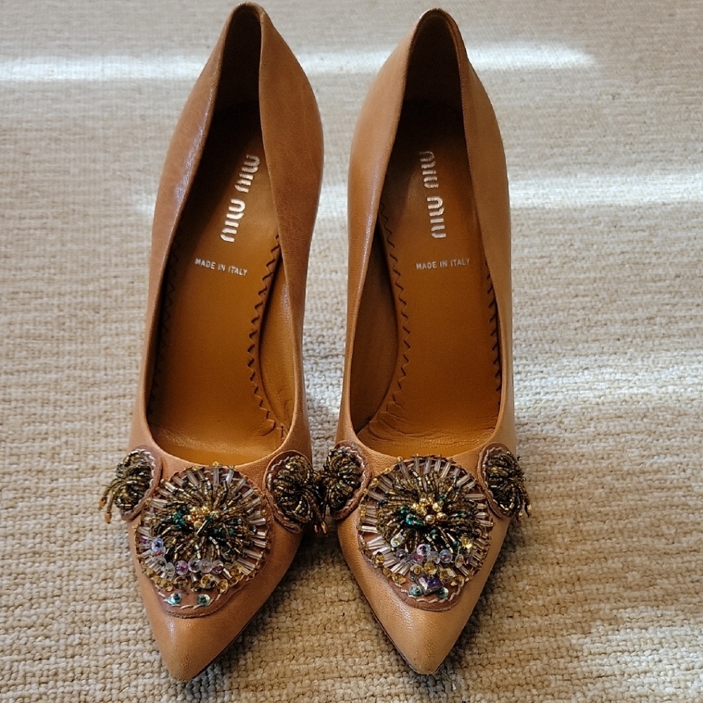 Miu Miu Brown Embellished Heels